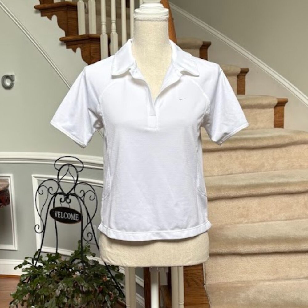 Nike Sphere Dry Women's Tennis Polo Shirt Top White Pullover Short Sleeve M